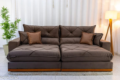 Sofá Retrátil Reclinável Gran Bello 2.90m Veludo Marrom – Molas Ensacadas