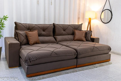 Sofá Retrátil Reclinável Gran Bello 2.90m Veludo Marrom – Molas Ensacadas