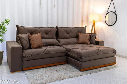 Sofá Retrátil Reclinável Gran Bello 2.90m Veludo Marrom – Molas Ensacadas
