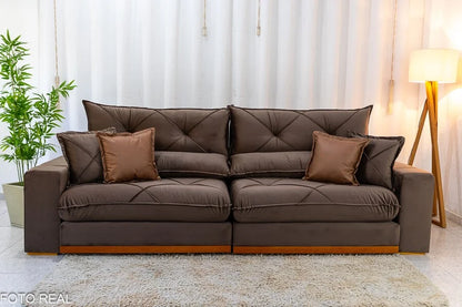 Sofá Retrátil Reclinável Gran Bello 2.90m Veludo Marrom – Molas Ensacadas