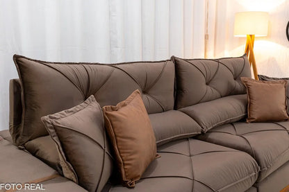Sofá Retrátil Reclinável Gran Bello 2.90m Veludo Marrom – Molas Ensacadas