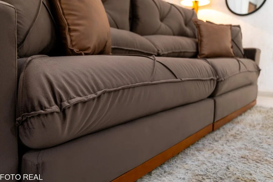 Sofá Retrátil Reclinável Gran Bello 2.90m Veludo Marrom – Molas Ensacadas
