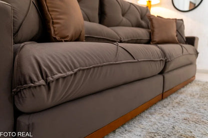 Sofá Retrátil Reclinável Gran Bello 2.90m Veludo Marrom – Molas Ensacadas