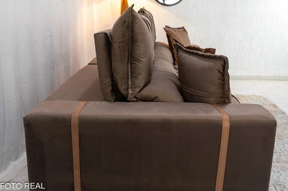 Sofá Retrátil Reclinável Gran Bello 2.90m Veludo Marrom – Molas Ensacadas