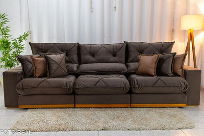 Sofá Retrátil Reclinável Gran Bello 3.20m Veludo Marrom – Molas Ensacadas