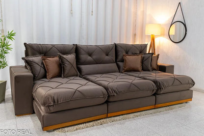 Sofá Retrátil Reclinável Gran Bello 3.20m Veludo Marrom – Molas Ensacadas