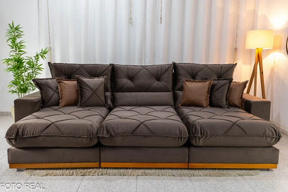 Sofá Retrátil Reclinável Gran Bello 3.20m Veludo Marrom – Molas Ensacadas