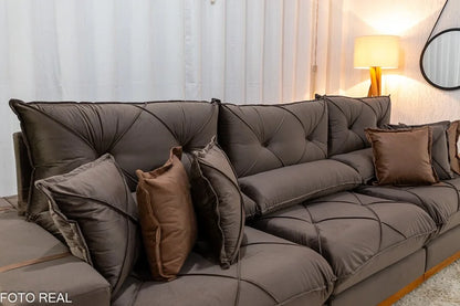 Sofá Retrátil Reclinável Gran Bello 3.20m Veludo Marrom – Molas Ensacadas