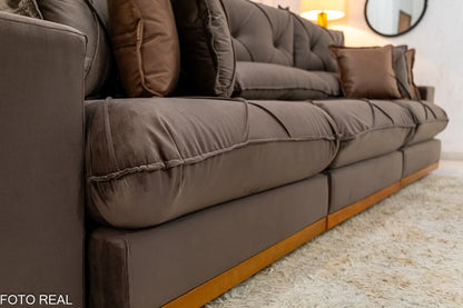 Sofá Retrátil Reclinável Gran Bello 3.20m Veludo Marrom – Molas Ensacadas