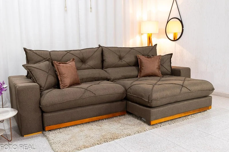Sofá Retrátil Reclinável Gran Bello 2.90m Linho Marrom – Molas Ensacadas