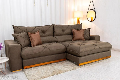 Sofá Retrátil Reclinável Gran Bello 2.90m Linho Marrom – Molas Ensacadas