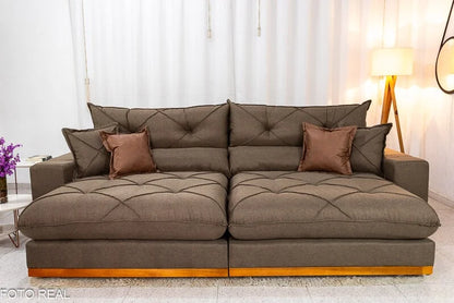 Sofá Retrátil Reclinável Gran Bello 2.90m Linho Marrom – Molas Ensacadas