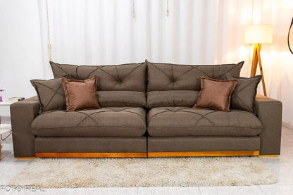 Sofá Retrátil Reclinável Gran Bello 2.90m Linho Marrom – Molas Ensacadas