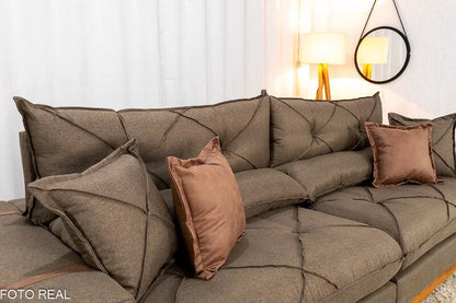 Sofá Retrátil Reclinável Gran Bello 2.90m Linho Marrom – Molas Ensacadas