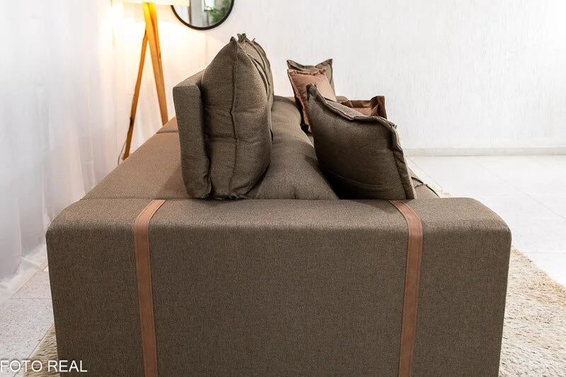 Sofá Retrátil Reclinável Gran Bello 2.90m Linho Marrom – Molas Ensacadas