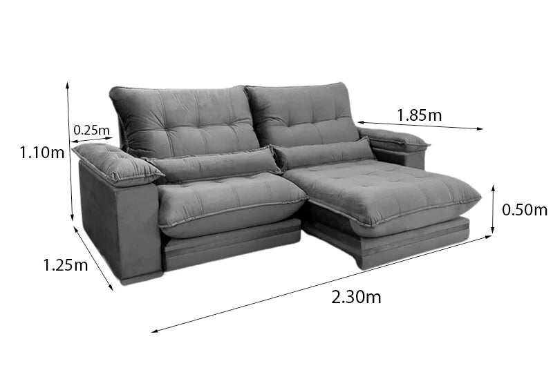 Sofá Retrátil Reclinável Ibis 2.30m Veludo Preto 820 – D33 e Molas Ensacadas
