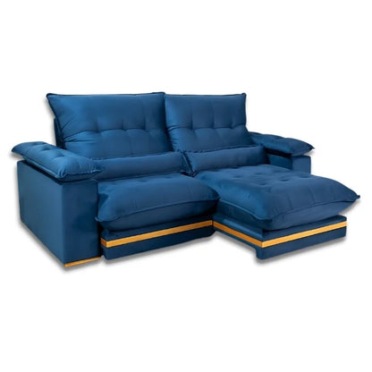 Sofá Retrátil Reclinável Ibis 2.30m Veludo Azul 800 – D33 e Molas Ensacadas