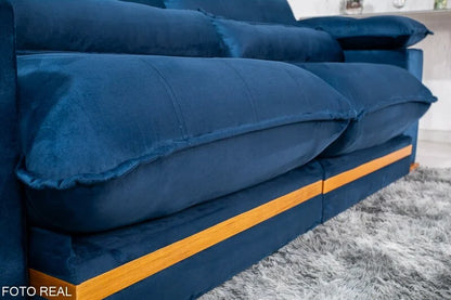 Sofá Retrátil Reclinável Ibis 2.30m Veludo Azul 800 – D33 e Molas Ensacadas