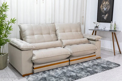Sofá Retrátil Reclinável Ibis 2.30m Veludo Bege 818 – D33 e Molas Ensacadas