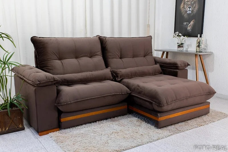 Sofá Retrátil Reclinável Ibis 2.30m Veludo Marrom 815 – D33 e Molas Ensacadas