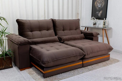 Sofá Retrátil Reclinável Ibis 2.30m Veludo Marrom 815 – D33 e Molas Ensacadas