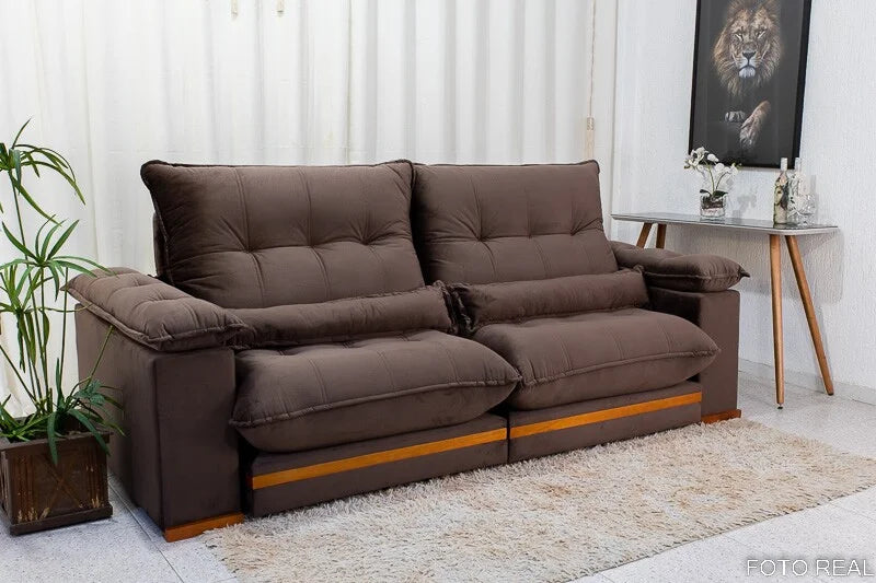 Sofá Retrátil Reclinável Ibis 2.30m Veludo Marrom 815 – D33 e Molas Ensacadas