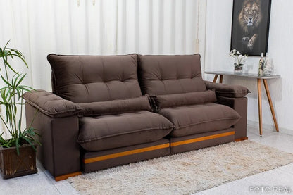 Sofá Retrátil Reclinável Ibis 2.30m Veludo Marrom 815 – D33 e Molas Ensacadas