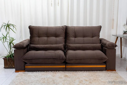 Sofá Retrátil Reclinável Ibis 2.30m Veludo Marrom 815 – D33 e Molas Ensacadas