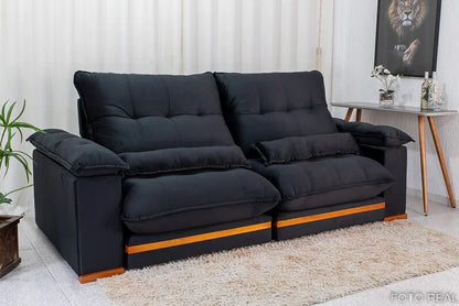 Sofá Retrátil Reclinável Ibis 2.30m Veludo Preto 820 – D33 e Molas Ensacadas