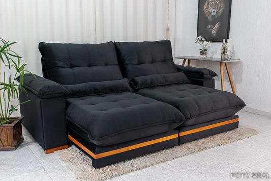 Sofá Retrátil Reclinável Ibis 2.30m Veludo Preto 820 – D33 e Molas Ensacadas