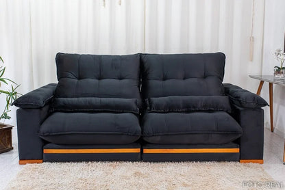 Sofá Retrátil Reclinável Ibis 2.30m Veludo Preto 820 – D33 e Molas Ensacadas