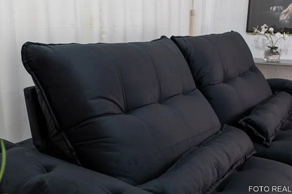Sofá Retrátil Reclinável Ibis 2.30m Veludo Preto 820 – D33 e Molas Ensacadas
