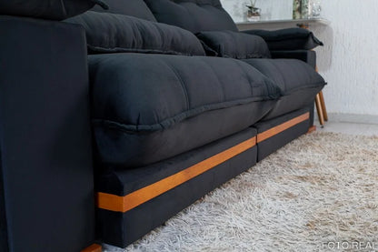 Sofá Retrátil Reclinável Ibis 2.30m Veludo Preto 820 – D33 e Molas Ensacadas