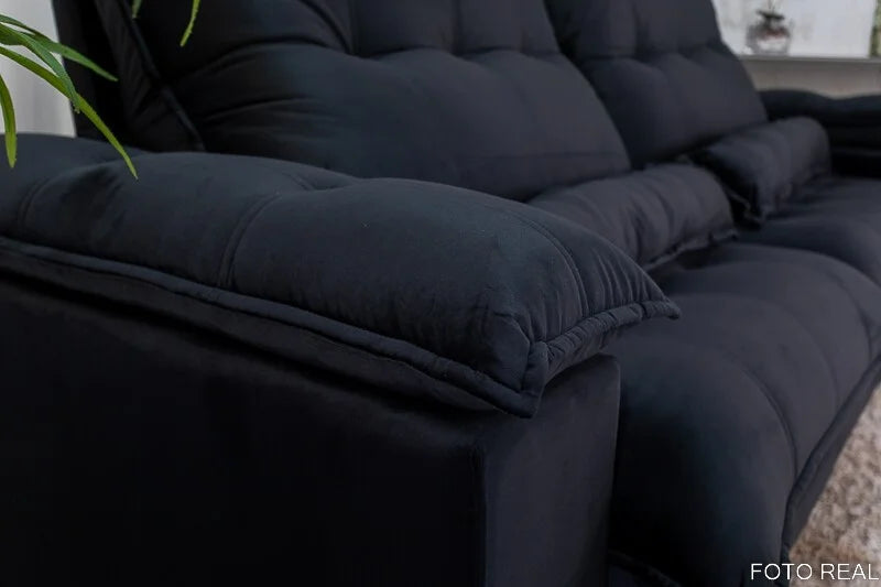 Sofá Retrátil Reclinável Ibis 2.30m Veludo Preto 820 – D33 e Molas Ensacadas