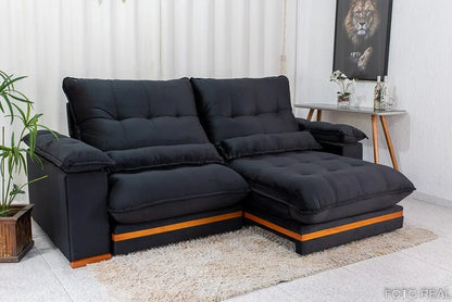 Sofá Retrátil Reclinável Ibis 2.30m Veludo Preto 820 – D33 e Molas Ensacadas