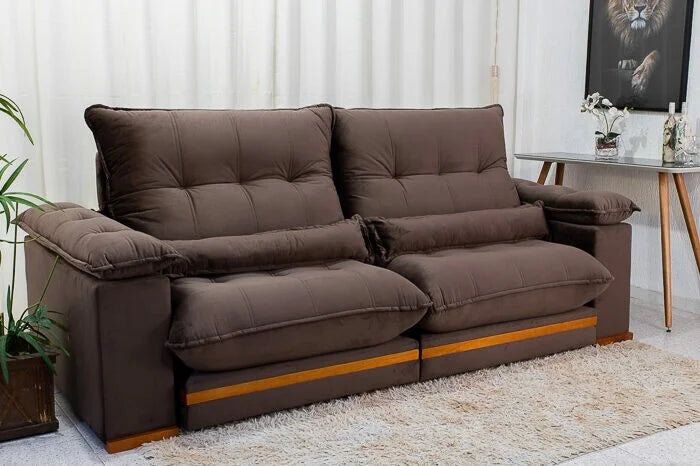 Sofá Retrátil Reclinável Ibis 2.50m Veludo Marrom 815 – D33 e Molas Ensacadas