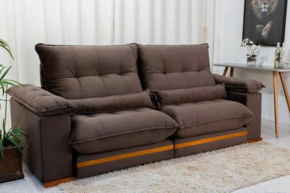 Sofá Retrátil Reclinável Ibis 2.50m Veludo Marrom 815 – D33 e Molas Ensacadas