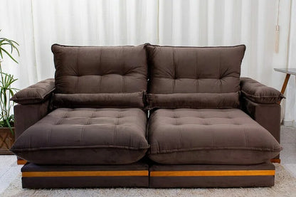 Sofá Retrátil Reclinável Ibis 2.50m Veludo Marrom 815 – D33 e Molas Ensacadas