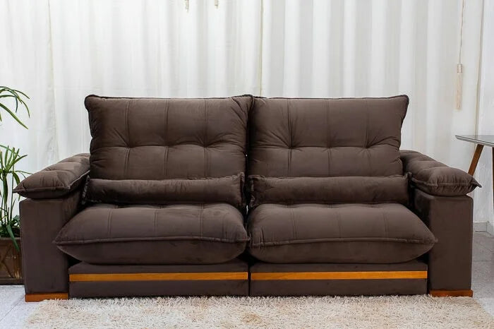 Sofá Retrátil Reclinável Ibis 2.50m Veludo Marrom 815 – D33 e Molas Ensacadas