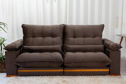 Sofá Retrátil Reclinável Ibis 2.50m Veludo Marrom 815 – D33 e Molas Ensacadas