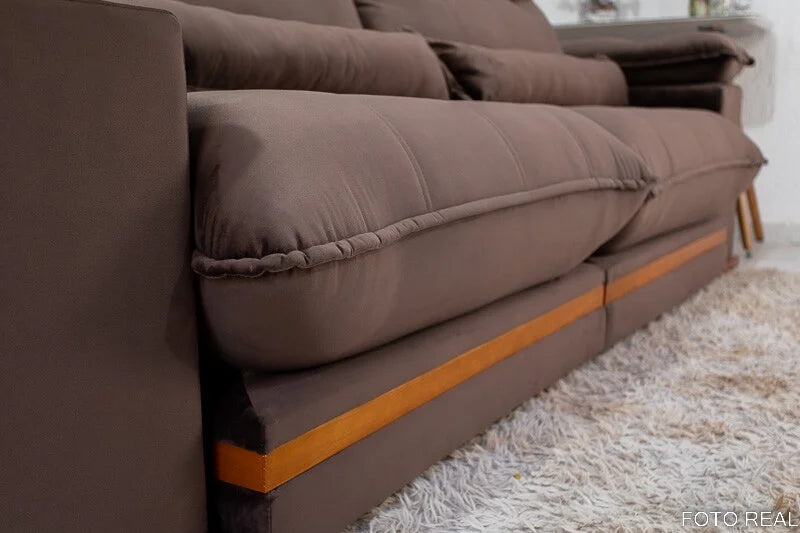 Sofá Retrátil Reclinável Ibis 2.50m Veludo Marrom 815 – D33 e Molas Ensacadas