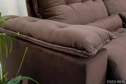 Sofá Retrátil Reclinável Ibis 2.50m Veludo Marrom 815 – D33 e Molas Ensacadas