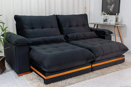 Sofá Retrátil Reclinável Ibis 2.50m Veludo Preto 820 – D33 e Molas Ensacadas