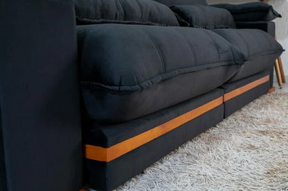 Sofá Retrátil Reclinável Ibis 2.50m Veludo Preto 820 – D33 e Molas Ensacadas