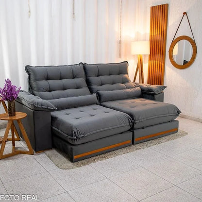 Sofá Retrátil Reclinável Istambul 2.50m Veludo Cinza 403 – Espuma D33