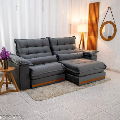 Sofá Retrátil Reclinável Istambul 2.50m Veludo Cinza 403 – Espuma D33