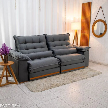 Sofá Retrátil Reclinável Istambul 2.50m Veludo Cinza 403 – Espuma D33