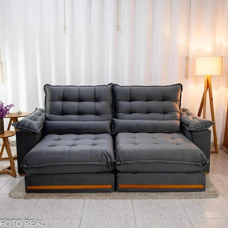 Sofá Retrátil Reclinável Istambul 2.50m Veludo Cinza 403 – Espuma D33