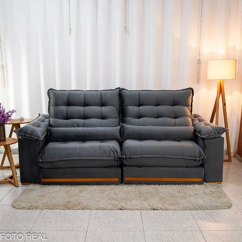 Sofá Retrátil Reclinável Istambul 2.50m Veludo Cinza 403 – Espuma D33