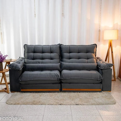Sofá Retrátil Reclinável Istambul 2.50m Veludo Cinza 403 – Espuma D33